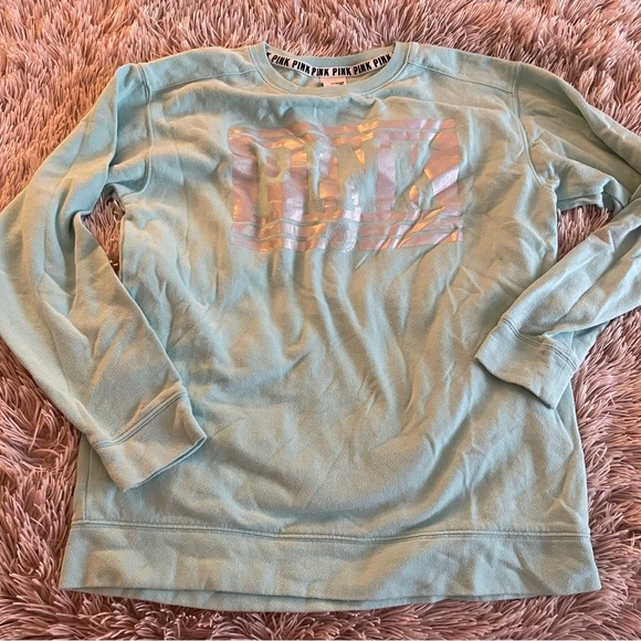 Victorias Secret PINK Blue Holographic Crewneck Hoodie - Picture 4 of 7